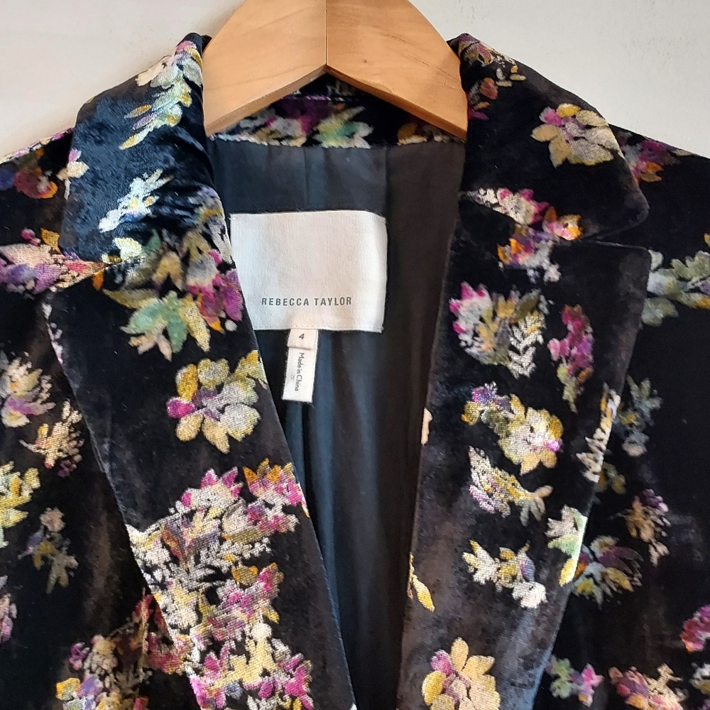 Rebecca Taylor Jewel Black Floral Velvet Jacket Blazer Size 4 - Picture 6 of 14